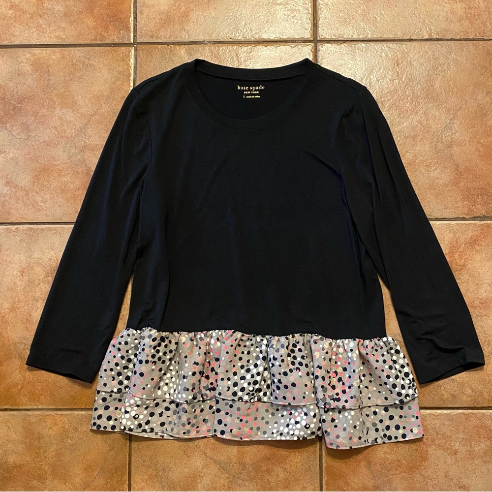 Kate Spade New York Broome Street Soirée Dot Mixed Media Blouse L